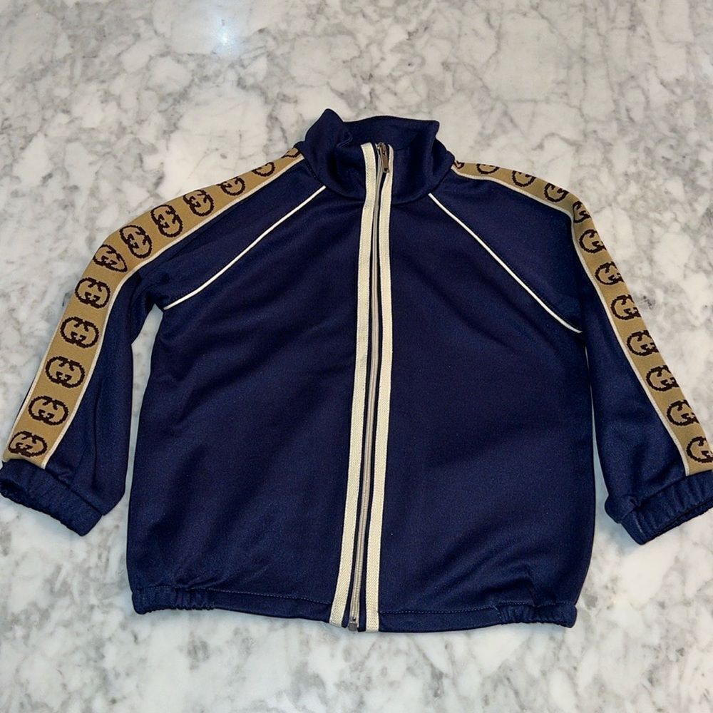 GUCCI BOYS JERSEY “GG” TRIM ZIP UP 24M